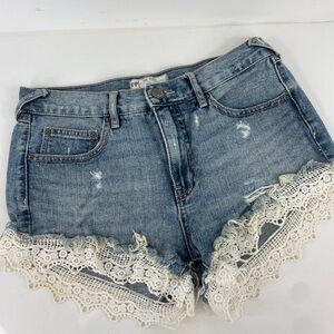Free People Denim Shorts with Lace Hem